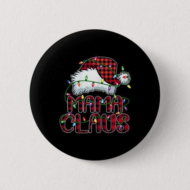Mama Claus Christmas Lights Pajama Family Matching Button (Front)
