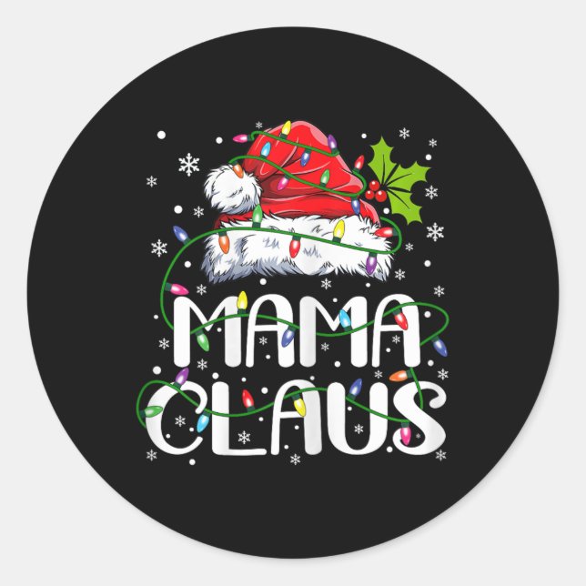Mama Claus Christmas Lights Pajama Family Matching Classic Round Sticker (Front)