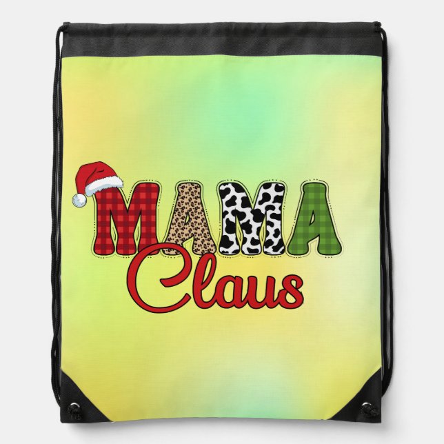 Mama Claus Plaid Design Drawstring Bag (Front)