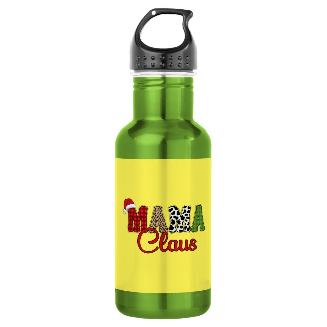 Mama Claus Plaid Pattern-60096 Stainless Steel Water Bottle (Front)
