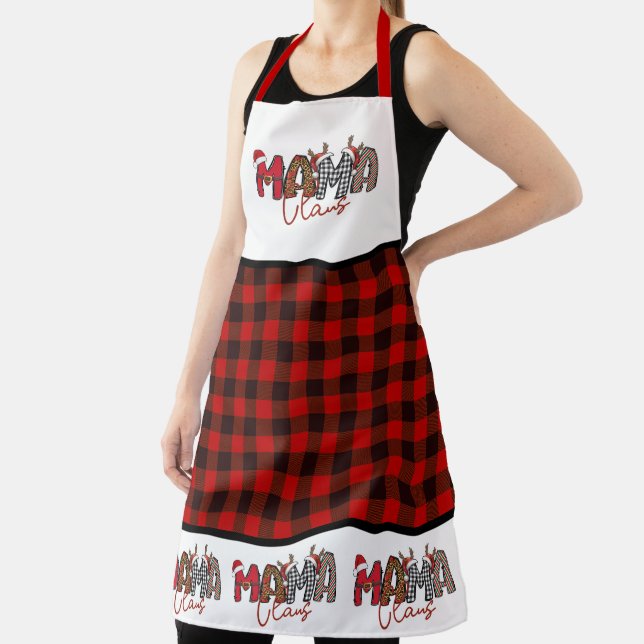 Mama Claus Typography and Checkered pattern Apron (Insitu)