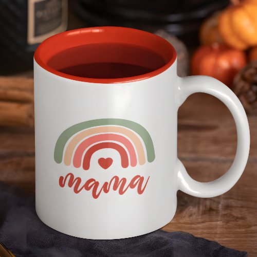 Mama Colorful Boho Rainbow  Heart Two_Tone Coffee Mug