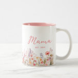 Mama Colorful Meadow Year Established Two-Tone Coffee Mug<br><div class="desc">Celebrate the new mom’s first Mother’s Day with this cute "mama" mug with a watercolor floral meadow with pink,  lavender,  orange and yellow flowers and fully customizable text.</div>