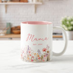 Mama Colorful Meadow Year Established Two-Tone Coffee Mug<br><div class="desc">Celebrate the new mom’s first Mother’s Day with this cute "mama" mug with a watercolor floral meadow with pink,  lavender,  orange and yellow flowers and fully customizable text.</div>