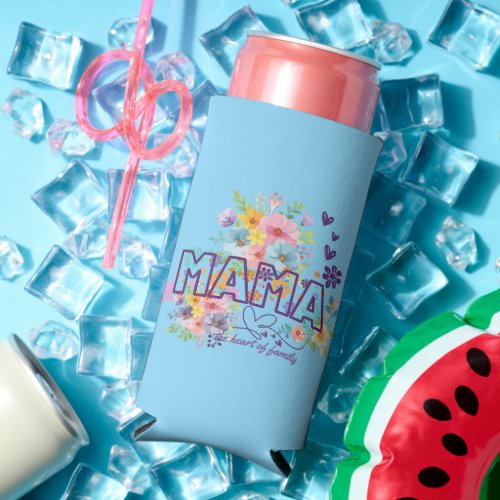 Mama Colourful Flowers Trendy Design Seltzer Can Cooler