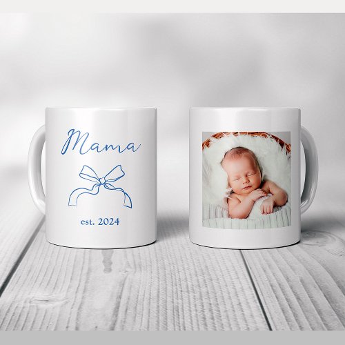 Mama  Coquette Blue Bow and Babys Photo Coffee Mug