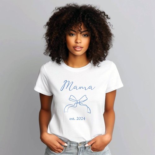 Mama  Coquette Blue Bow and Script T_Shirt