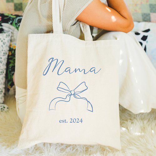 Mama  Coquette Blue Bow and Script Tote Bag