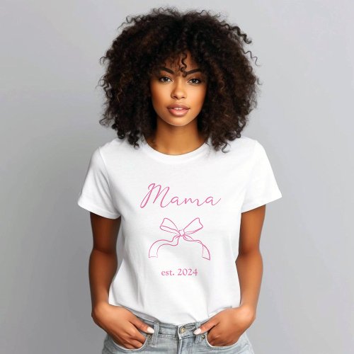 Mama  Coquette Pink Bow and Script T_Shirt