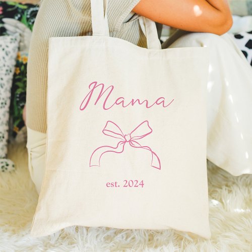 Mama  Coquette Pink Bow and Script Tote Bag