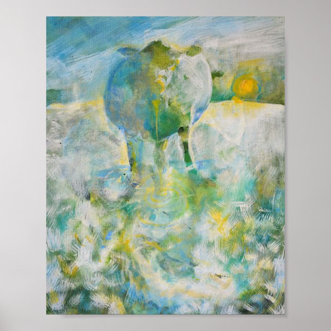 Mama Cow in the Country Blue Archival Poster (Front)