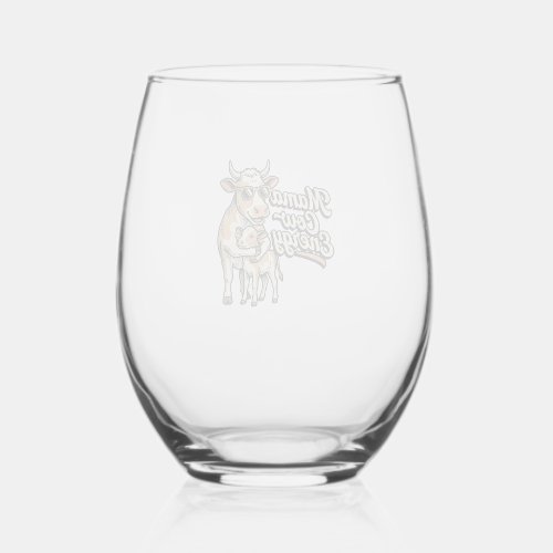 Mama Cow Shirt for Country Farm Moms Stemless Wine Glass