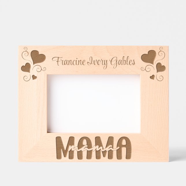 Mama custom name hearts wooden  engraved frames (Front)