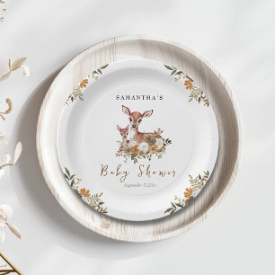 mama deer and baby deer baby shower  paper plates