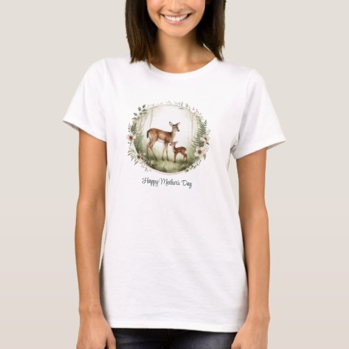 Mama deer and baby deer woodland Mothers Day T_Shirt