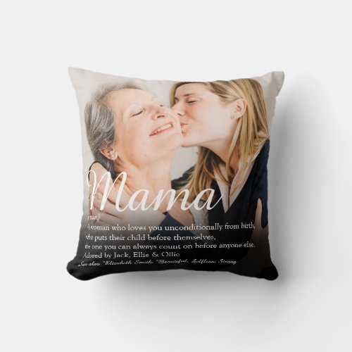 Mama Definition Quote Elegant Script Photo Throw P Throw Pillow