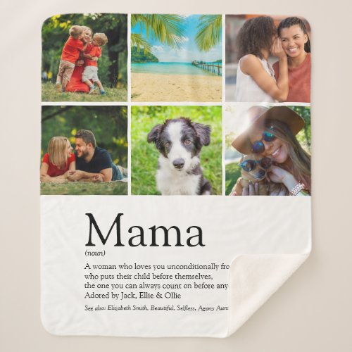 Mama Definition Quote Family Photo Collage Sherpa Blanket