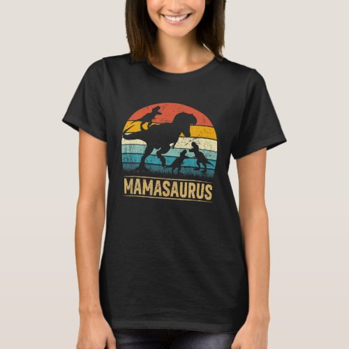 Mama Dinosaur T Rex Mamasaurus 3 Kids Funny Mother T_Shirt