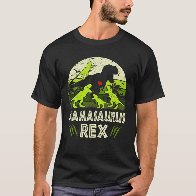 Mama Dinosaur T Rex Mamasaurus 4 Kids Matching Fam T-Shirt (Front)