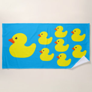 Mama Duck and Baby Rubber Ducks Beach Towel