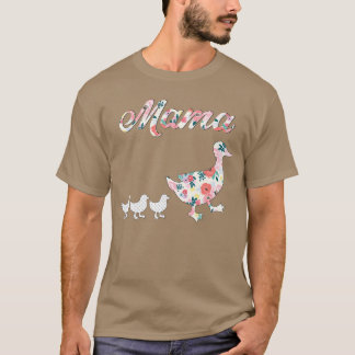 Mama Duck Mama Duck and 3 Ducklings Floral Mom of  T-Shirt