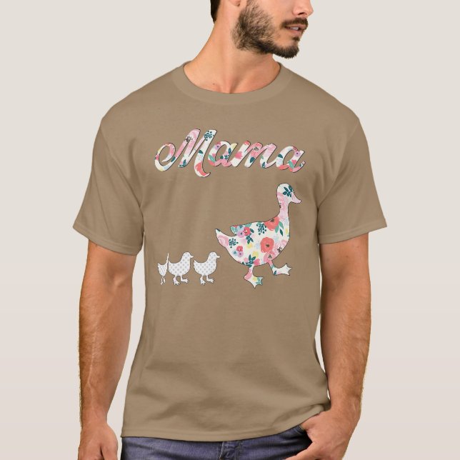 Mama Duck Mama Duck and 3 Ducklings Floral Mom of  T-Shirt (Front)
