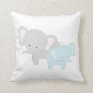 Mama Elephant & Baby Throw Pillow | {Lt Blue Back}