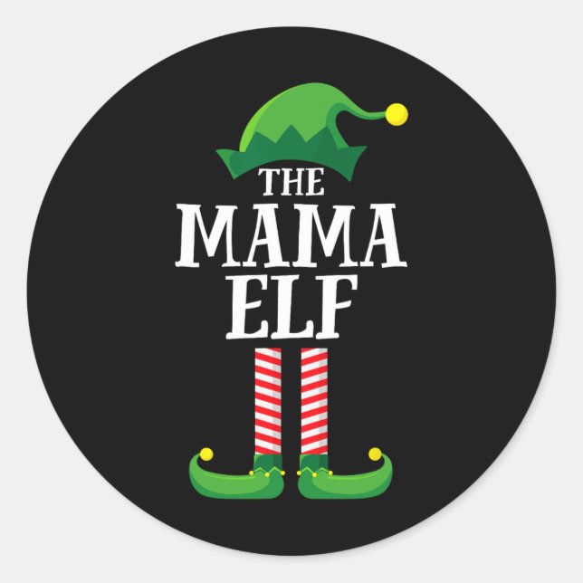 Mama Elf Matching Family Group Christmas Party Mom Classic Round Sticker (Front)