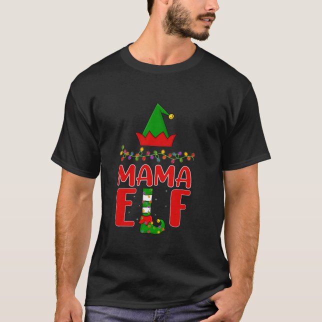 Mama Elf Matching Family Lighting Christmas  T-Shirt (Front)