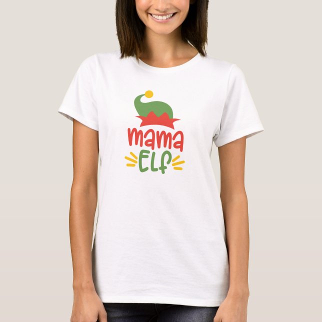 Mama Elf Women’s Christmas Shirt – Fun Matching  (Front)