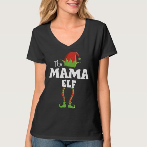 Mama Elf Xmas Pajama Family Matching Christmas Gro T_Shirt