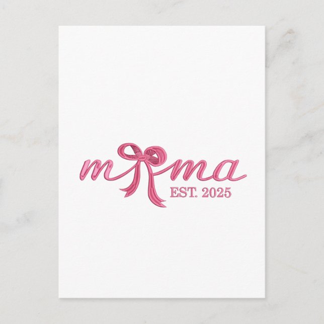 Mama Est 2025 Hot Pink Bow Coquette Mother Day Holiday Postcard (Front)