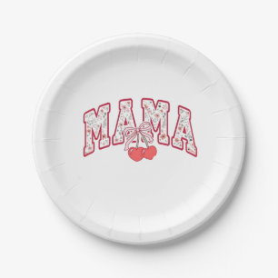 Mama est 2025 Mothers Day Coquette bow Paper Plates