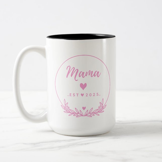 Mama Est.2025 shirt -Mother gift Pink Minimal -  Two-Tone Coffee Mug (Left)
