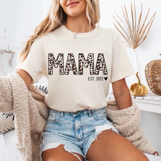 Mama Est TShirt Leopard Print, Custom Mama Est (Creator Uploaded)