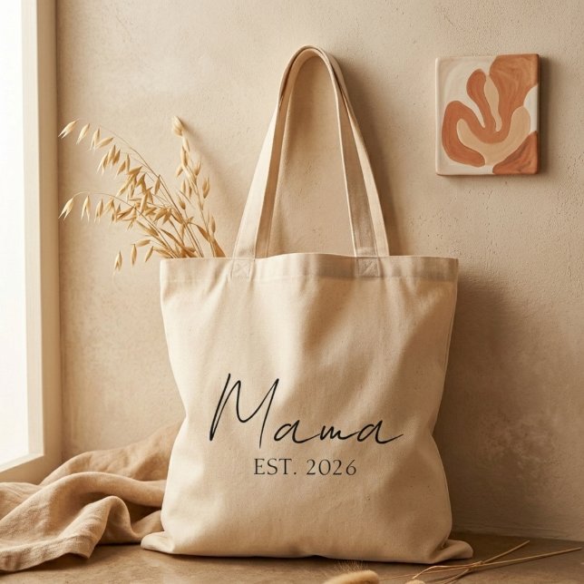 Mama Est Year Minimal Family Milestone Tote Bag (Creator Uploaded)