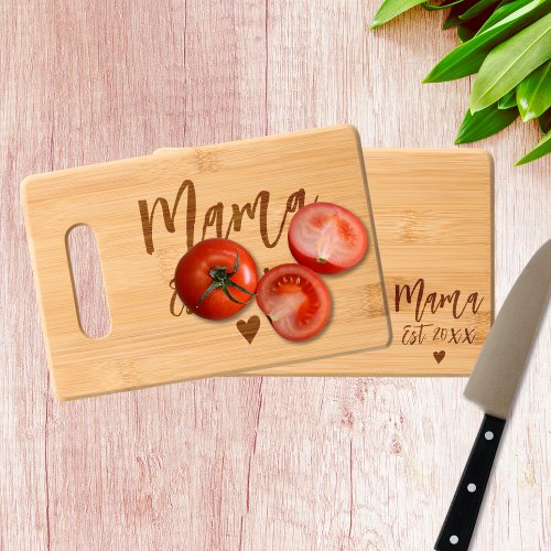 Mama est year typography and heart Mothers Day Cutting Board