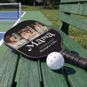 Mama Established Kids Names Fun Text 3 Photo Pickleball Paddle