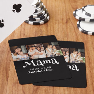 Mama Established Kids Names Fun Text 3 Photo Poker Cards