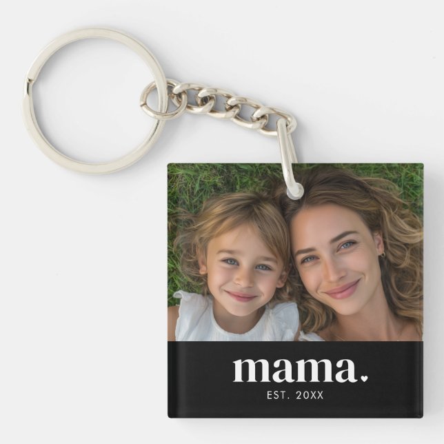 Mama Established Modern Bold Photo Keychain (Front)