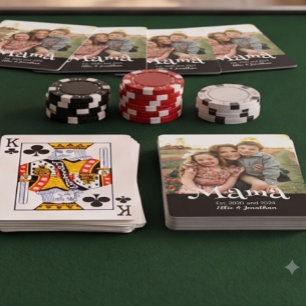 Mama Established Photo Kids Name Fun Text Poker Cards