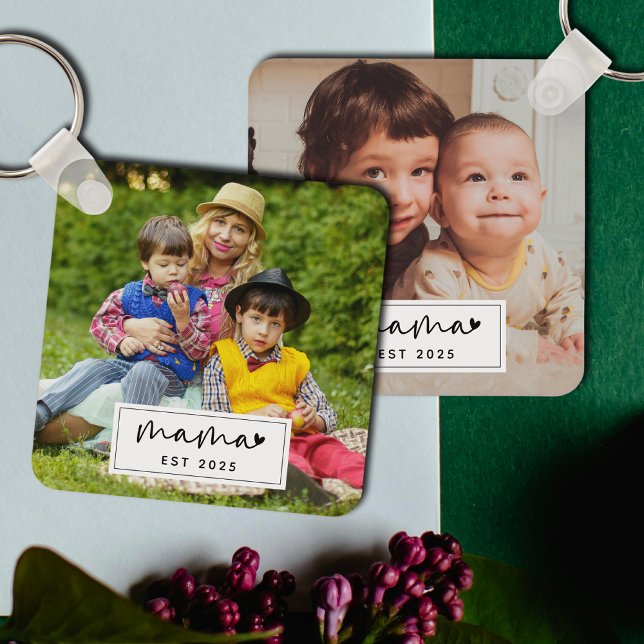 Mama Established Year Simple Photo Personalized Keychain (Creator Uploaded)
