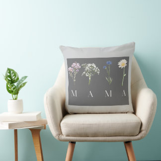 MAMA Floral Botanical Elegant Mother's Day Gift  Throw Pillow