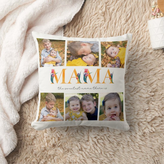 Mama Floral Custom Photo Tulips Throw Pillow (Blanket)