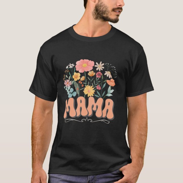 Mama Floral Daisy Hippie Groovy Wildflower Funny M T-Shirt (Front)
