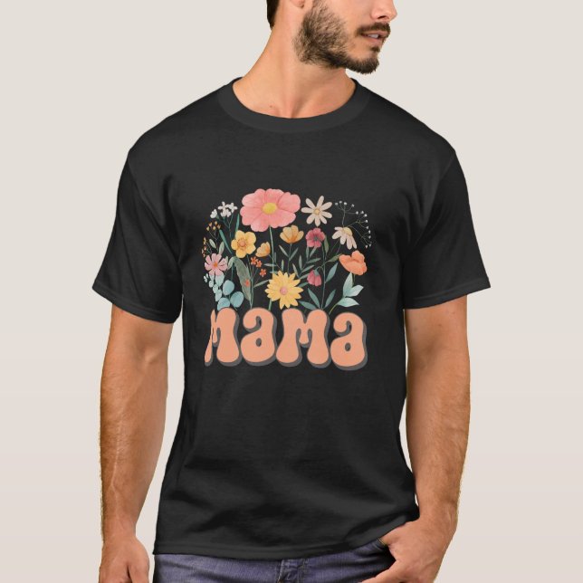 Mama Floral Daisy Hippie Groovy Wildflower Funny M T-Shirt (Front)