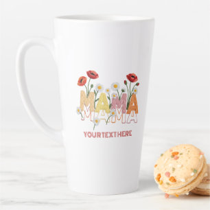 Mama Floral Mother's Day Custom Name Poppy & Daisy Latte Mug
