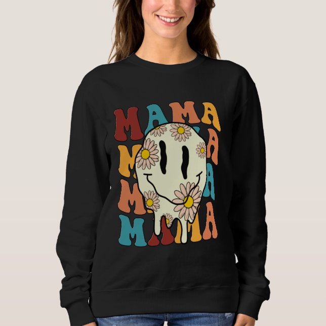 Mama Flower Smile Bolt Lightning Checkered Groovy  Sweatshirt (Front)