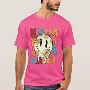 Mama Flower Smile Bolt Lightning Checkered Groovy T-Shirt