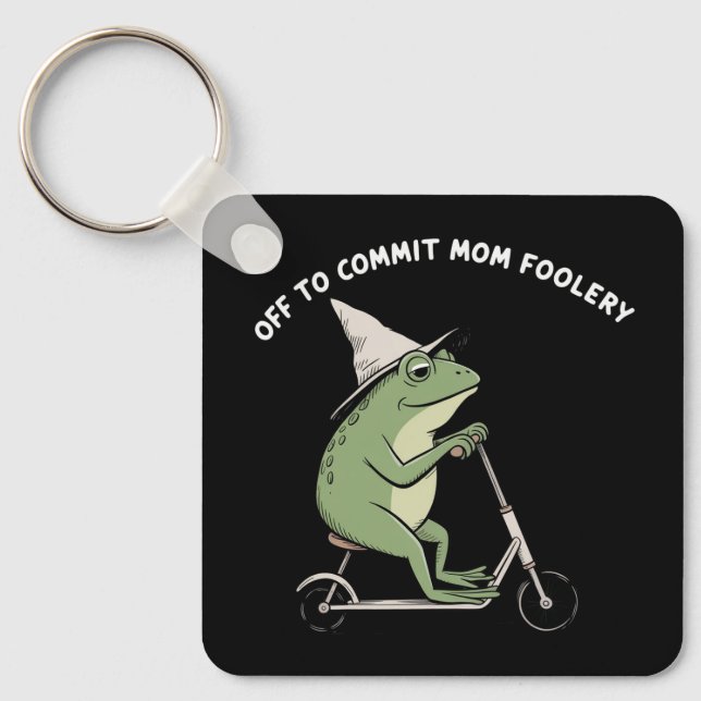 Mama Frog Off to Commit Mom Foolery Scooter Gift  Keychain (Front)